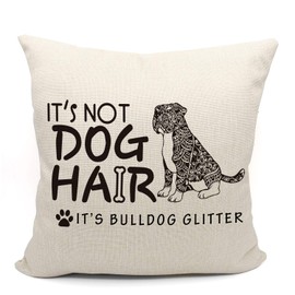 Mancheng-zi It's Not Dog Hair It's Bulldog Glitter Throw Pillow Case, Dog Lover Gifts, Funny Bulldog Decor, Bulldog Lover Gift, Bulldog Mom Gift, 18 x 18 Inch Linen Cushion Cover for Sofa Couch Bed
