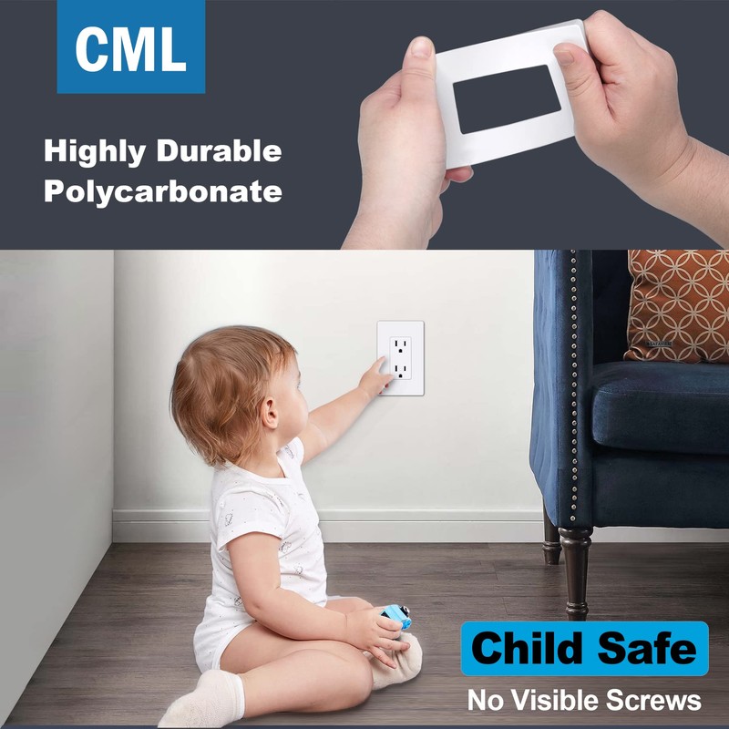 CML Matte White Decorator Screwless Wall Plate, 8 Pack 1-Gang