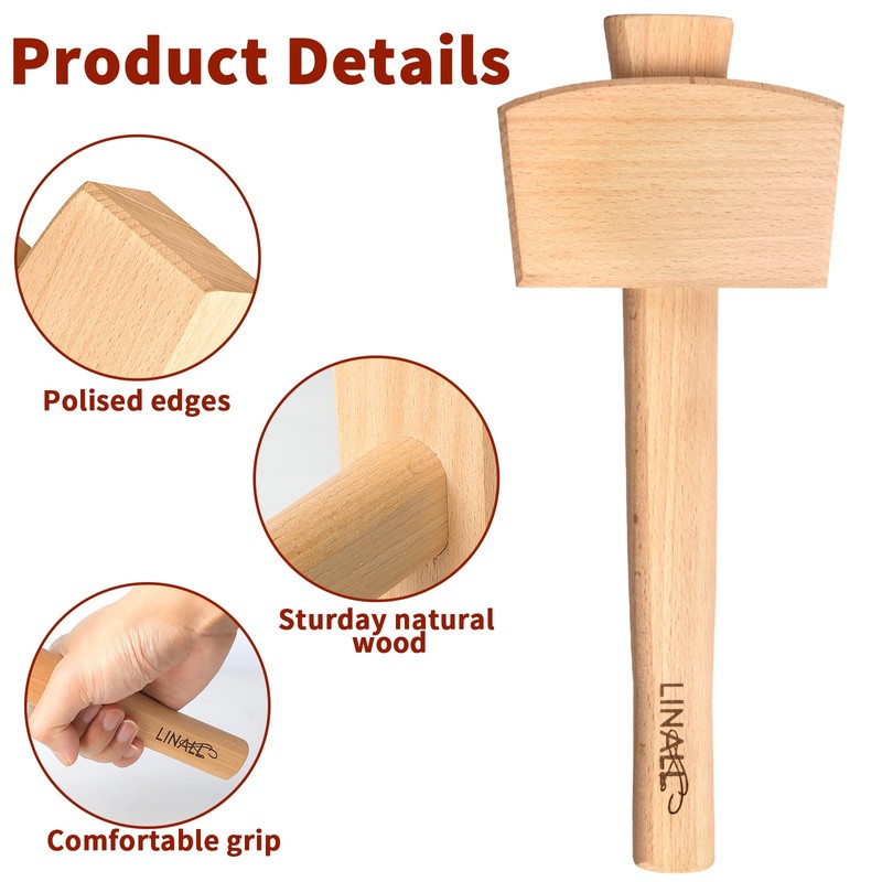 12" Wooden Mallet Manual Ice Hammer Mallet Beech Solid Carpenter
