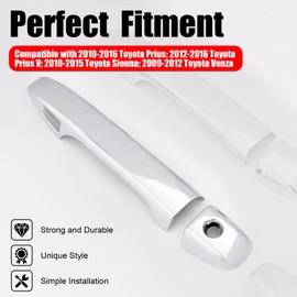 IKON MOTORSPORTS Chrome Door Handle Covers, Compatible with 10-16 Toyota Prius & 12-16 Prius V, 2010-2015 Toyota Sienna, 2009-2012 Toyota Venza, Front 2 Doors W/Smart Key Hole, 8 PCS