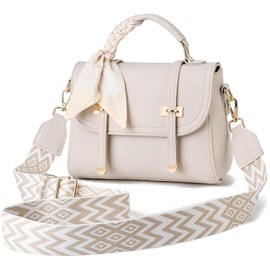 Nexum Vegan Leather Crossbody Bags for Women Small Designer Shoulder Handbags Top Handle Purses with Wide Strap White