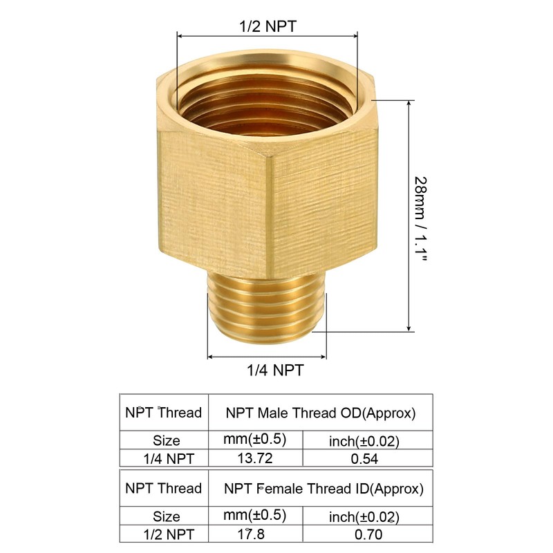 sourcing map 1/4 NPT Male x 1/2 NPT Female Brass