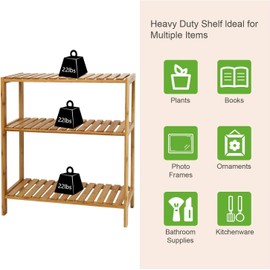 Zurssar 3-Tier Bamboo Window Shelf, Narrow Bathroom Shelf, Standing Towel Rack, Multifunctional Storage Organizer, Plant Stand Wood Corner Shelf for Kitchen, Living Room, Bedroom, Bathroom, Natural …