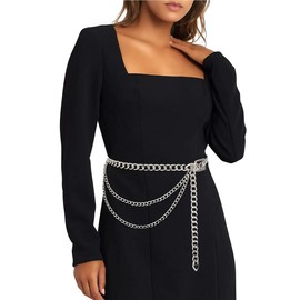 Suyi Chain Belt for Women Girls Gold Metal Waist Chain Multilayer Chunky Chain Belts for Dress Plus Size 150CM Silver