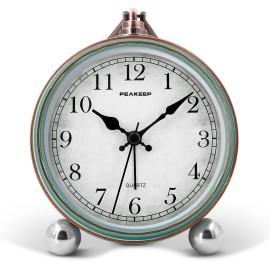 Peakeep 4 Inch Aqua Vintage Retro Alarm Clock Silent Quartz Analog Bedside Decor