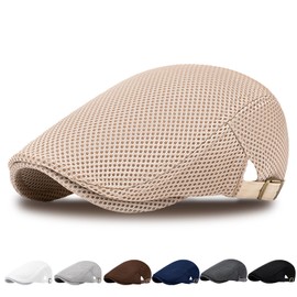 AUNGKWANG Men's Peaked Cap, Unisex Beret Hat, Breathable Mesh, Sun Hat, Headwear Men's Summer, Flat Cap, Men's Summer, Adjustable, khaki