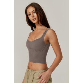 QINSEN Women's 2024 Spring Summer Going Out Tank Top Square Neck Ribbed Knit Crop Tops Dark Grey M