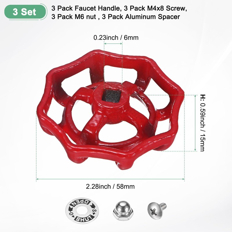 M METERXITY 3-Set Outside Faucet Handle, 6x6mm Paint Cast Iron