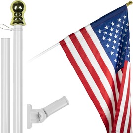 G128-5 Feet Spinning Flagpole (White) American Flag Pole Sleeve Embroidered 2x3 ft American Flag Pole Sleeve (Flag Included) Aluminum Flag Pole
