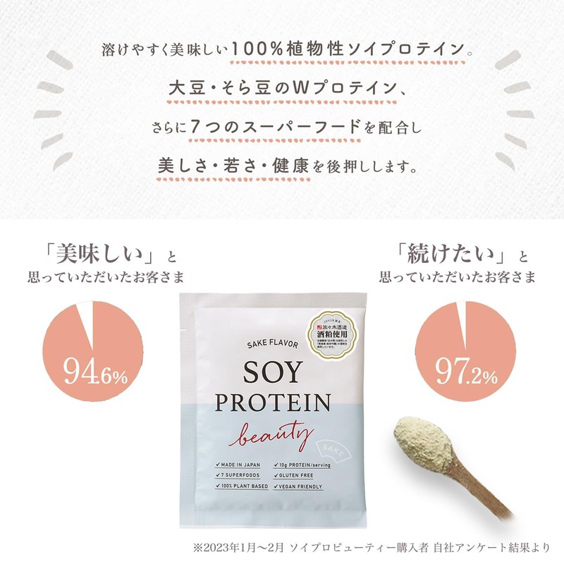 ソイプロビューティ SAKE味 トライアル 20g（1食分)×5包 ハリウッド化粧品 ソイプロテイン お試し 大豆プロテイン 植物性タンパク質 和漢植物成分配合