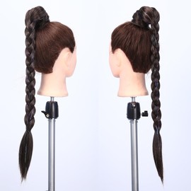 LADY MIRANDA Braided Ponytail Extension with Sparkling Tinsel 34 Inch Dark Brown Straight Wrap Around Pony Tails Hair Extensions with Hair Tie Synthetic braid Ponytail Hair Piece for Women