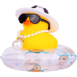 MuMyer Duck Car Dashboard Decorations Rubber Duck Car Ornaments for Car Dashboard Decoration Accessories with Mini Swim Ring Sun Hat Necklace and Sunglasses(Z11)