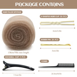 Hair Padding for Updos with Bobby Pins, U-Clips, Duckbill Clip And Comb, Undetectable Sponge Hair Filler Pads for Brides, Performers, Parties, Weddings, Everyday Styles