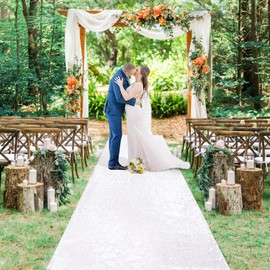 B-COOL Aisle Runner 4ftx20ft White Sequin Aisle Runners for Wedding Ceremony White Wedding Rug Indoor Party Glitter Aisle Runner