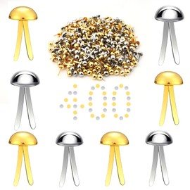 Pack of 200 Paper Closures, 8 mm x 19 mm Metal Colourful Brads, Decorative Pattern Bag Clips, Round Scrapbooking, Plated Round Head Clips, Mini Stamp Brads for School, Office, Crafts, Gold, Silver