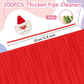 Pipe Cleaners, 200 Pcs Red Pipe Cleaners Craft Bulk, Thick Pipe Cleaners Craft Supplies, Fuzzy Sticks Chenille Stems for Arts Craft DIY Kids Decorations Creative School Projects