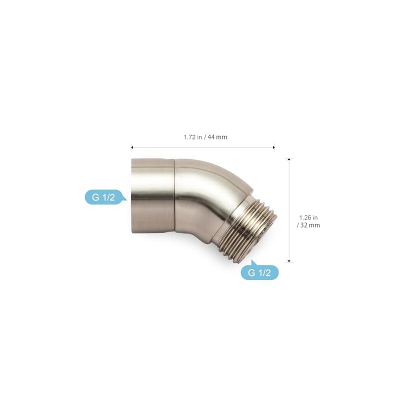 OFFO Shower Head Elbow Adapter, Brushed Nickel All Metal Handheld