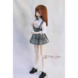 Petite Marie 1/3 DD Compatible Jumper Skirt with Black Ribbon White Blouse Set of 2 Black and White Check British Glen Check Janska 23.6 inches (60 cm) Doll BJD Doll Clothes [Petite Marie] [No.0149]