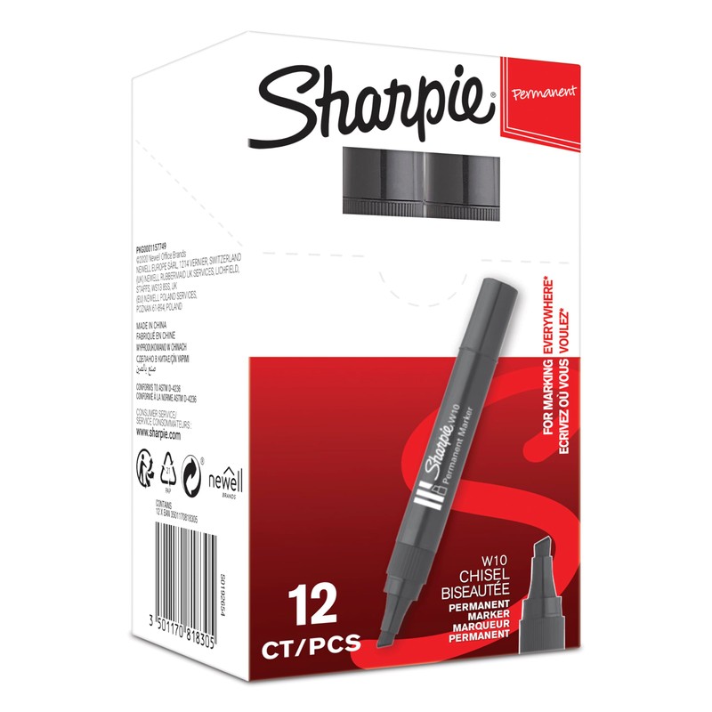 Sharpie W10 Permanent Markers - Chisel Wedge Tip - Black