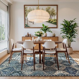 Lahome Moroccan Washable Rug 9x12, Ultra-Thin Soft Living Room Area Rug with Rubble Backing,Non-Slip Washable Rugs for Bedroom Non Shedding Throw Rugs for Living Dining Room Office (9x12,Blue)