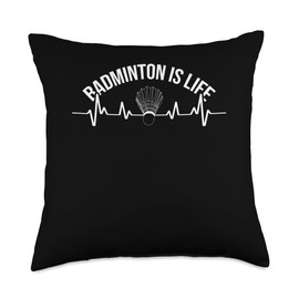 Ecg Heartbeat Badminton Player Shuttlecock Sports Smash Throw Pillow