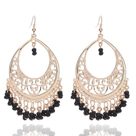 Boho Chandelier Earrings for Women Indian Gypsy Dangle Earrings Lightweight Filigree Gypsy Coin Disc Tassel Charm Hoops (black)