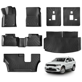 JAOGAUS- Floor Mats & Cargo Liner Set for Dodge Durango 2016-2024 7 Seater All Weather TPE Anti-Slip Floor Liners Cargo Trunk Mat Waterproof Full Set Custom Durango Car Mats Accessories