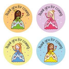 40mm Princess "Thank You for Coming" Round Party Stickers for Party Bags & Sweet Cones (24 x Stickers)