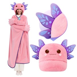 Mewaii Softness Wearable Axolotl Blanket Hoodie – Expertly Designed for American Body,Full Coverage with Easy Movement,Oversized Warm and Cozy Flannel Blanket, Axolotl Gift for Women