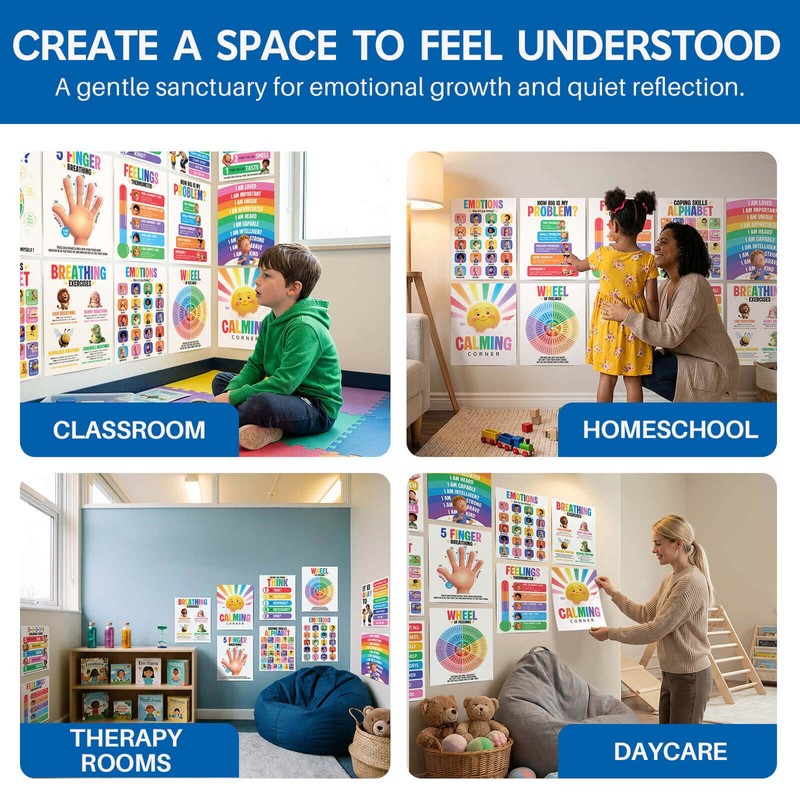 YUSPENYE 14pcs Calming Corner Posters, 11x14in SEL Classroom Decor