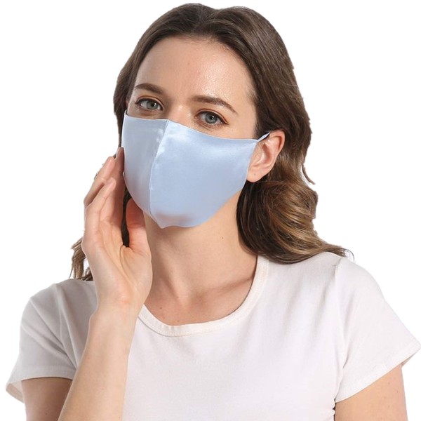 ROSEWARD 100% Mulberry Silk Blue Mask for Women Reusable Adjustable Thin with Filter Pocket