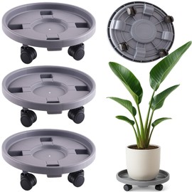 Tulpeed Rolling Plant Stand with Wheels 3 Pack 12 Inch Plant Caddy with Wheels Heavy Duty Plant Dolly Roller Base with Wheels Round Flower Pot Rack Holder Planter Trolley Tray, Grey