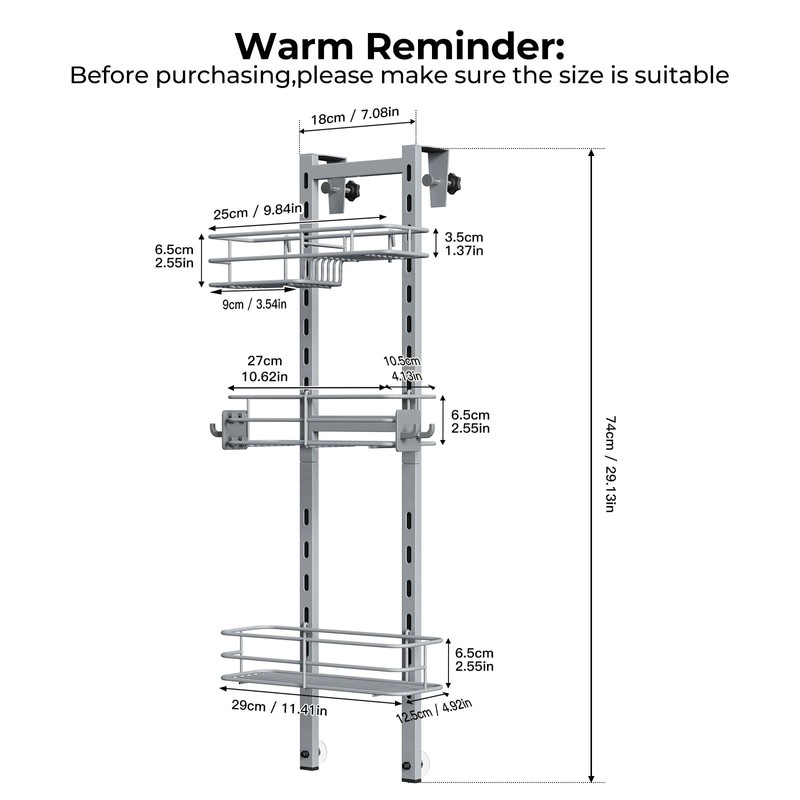 ODesign Over The Door Shower Caddy, 3-Tier Adjustable Hanging Shower