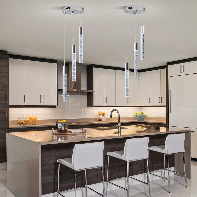 Upfelw Modern Crystal Chandelier 3-Lights, Spiral LED Raindrop Kitchen Island