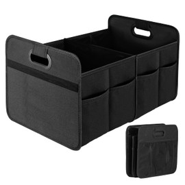Simple Deluxe Trunk Organizer for Car/SUV, Foldable 2 Compartment 50L Car Storage, 600D Waterproof Oxford Polyester Car Storage Organizer, Anti-Slip & Leak-Proof Car Accessories for Travel, Black