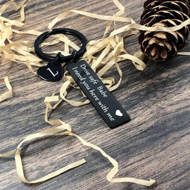 Drive Safe Keychain for Boyfriend Girlfriend Husband Her Birthday Valentines Day Christmas Gifts for Him Stocking Stuffers for Men (Black-L)