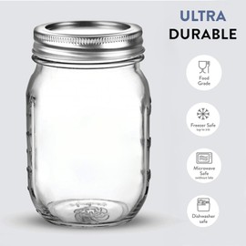 16 oz - 5-Pack Regular Mouth Glass Jars with Lid & Seal Bands - Airtight Container for Pickling, Canning, Candles, Home Decor, Overnight Oats, Fruit Preserves, Jam or Jelly