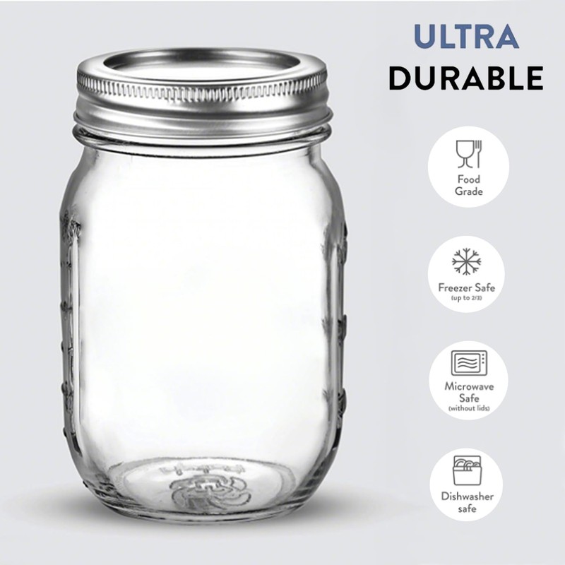 16 oz - 5-Pack Regular Mouth Glass Jars with Lid