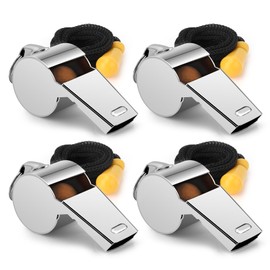 Whistle, 4 PCS Whistle for Coaches, Whistle for Teachers, Stainless Steel Whistles Coach Whistle with Lanyard Referee Whistle Loud Crisp Sound Sports Whistle for Adults Coaches Referees Officials