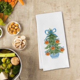 Cilrii Blue Bows Porcelain Kitchen Towels,Chinoiserie Christmas Hand Towels,Blue and White Bows Dish Towels,Chinoiserie Tea Towels Kitchen Bathroom Decor,Christmas Decorations for Kitchen 16 X 24