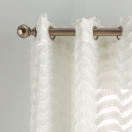 Dream Factory Sheer Curtains for Kids Room Girls Bedroom Décor for Nursery Grommet Top Window Treatment 2 Piece Set, 84" Panel Pair, Winter White Fringe Lottie