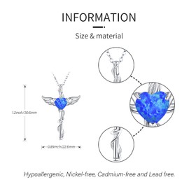 Midir&Etain Cross Necklace 925 Sterling Silver Angel Wings Cross Pendant Necklace Blue Opal Necklace Angel Jewellery Cross Gifts for Women