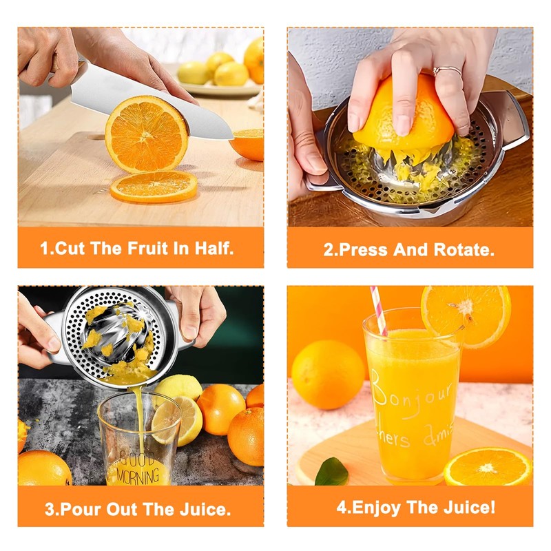 DONGDA Lemon Squeezer Stainless Steel Manual Citrus Juicer with Container