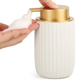 Segbeauty Foaming Soap Dispenser, 320ml Hand Soap Dispenser Ceramic, Refillable Pump Bottle Dispenser, Foaming Hand Wash Dispenser with Gold Plastic Pump, for Kitchen Decor (White)