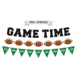 Pre-Strung Game Time Football Banner - NO DIY - Football Party Banner - Pre-Strung Garland on 6 ft Strands - Football Birthday Party Decorations & Decor. Sports Fantasy Football Party. Did we mention no DIY?