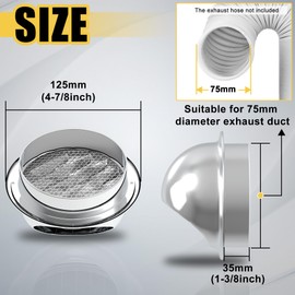 Powrocket 3 Inch Stainless Steel Soffit Vents,Round Air Vent Cover,Air Vent Louver Grill Cover Built in Fly Screen Mesh for Home Office Bathroom Kitchen Ventilation (75mm)