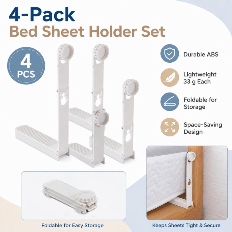 Estate & Co. 4 Pack Adjustable Bed Sheet Holders for