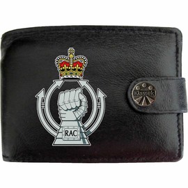 Klassek The Royal Armoured Corps Image Men Wallet Real Leather Cap Badge Emblem Military Crest Insignia RFID Blocking with Coin Pocket and Metal Gift Box