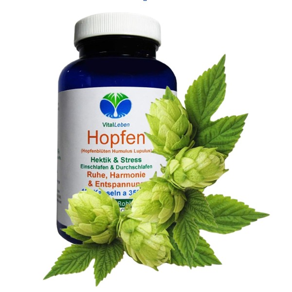 HOPFEN - Hop Blossoms Pure (Humulus Lupulus). 120 Hop Blossom Powder Capsules 350 mg. Rest + Relaxation for Hustle and Stress. Harmony of Menopause. Pure Natural - No Additives. 26655-1