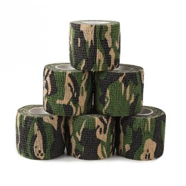 12 Roll Camouflage Tape Self Adherent Cohesive Bandage Wrap Rifle Shotgun Camo Wrap Tape Military Camo Stretch Form Bandage For Camping, Hunting, Flashlight, Bicycle (Dark Green Camouflage)
